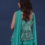 Sea Green Chinon Crepe Indo-Western Set