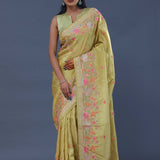 Hazel Wood Yellow Georgette Tissue Saree
