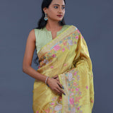 Hazel Wood Yellow Georgette Tissue Saree