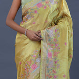 Hazel Wood Yellow Georgette Tissue Saree