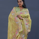Hazel Wood Yellow Georgette Tissue Saree