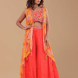 Orange Chinon Crepe Indo-Western Set