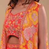 Orange Chinon Crepe Indo-Western Set