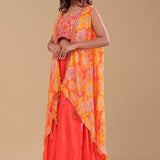 Orange Chinon Crepe Indo-Western Set