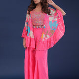 Pink Chinon Crepe Choli Set