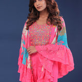 Pink Chinon Crepe Choli Set