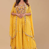 Yellow Georgette Indo-Western Set