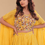 Yellow Georgette Indo-Western Set