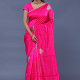 Punch Pink Satin Crepe Saree
