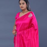 Punch Pink Satin Crepe Saree