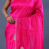 Punch Pink Satin Crepe Saree
