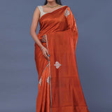 Rusty Orange Colour Satin Crepe Saree