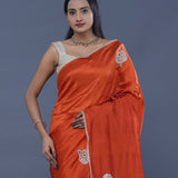 Rusty Orange Colour Satin Crepe Saree