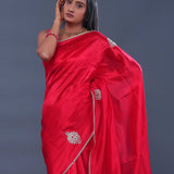 Red Satin Crepe Saree With Zardosi Butta'S