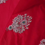 Red Satin Crepe Saree With Zardosi Butta'S