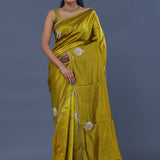 Olive Yellow Satin Crepe Saree
