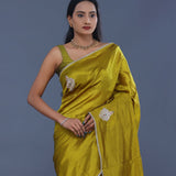 Olive Yellow Satin Crepe Saree