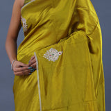 Olive Yellow Satin Crepe Saree
