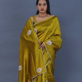 Olive Yellow Satin Crepe Saree