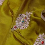 Olive Yellow Satin Crepe Saree