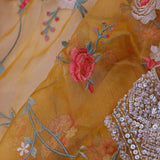 Classic Yellow Organza Saree With Parsi Embroidery