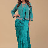 Sea Green Chinon Crepe Drape Saree