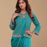 Sea Green Chinon Crepe Drape Saree