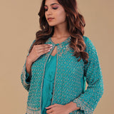 Sea Green Chinon Crepe Drape Saree