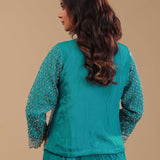 Sea Green Chinon Crepe Drape Saree