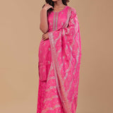 Bright Pink Banarasi Tissue Straight Cut Palazzo Set