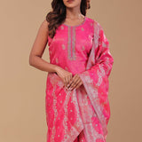 Bright Pink Banarasi Tissue Straight Cut Palazzo Set
