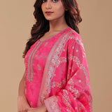 Bright Pink Banarasi Tissue Straight Cut Palazzo Set