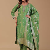 Emerald Green Banarasi Tissue Kurta Set