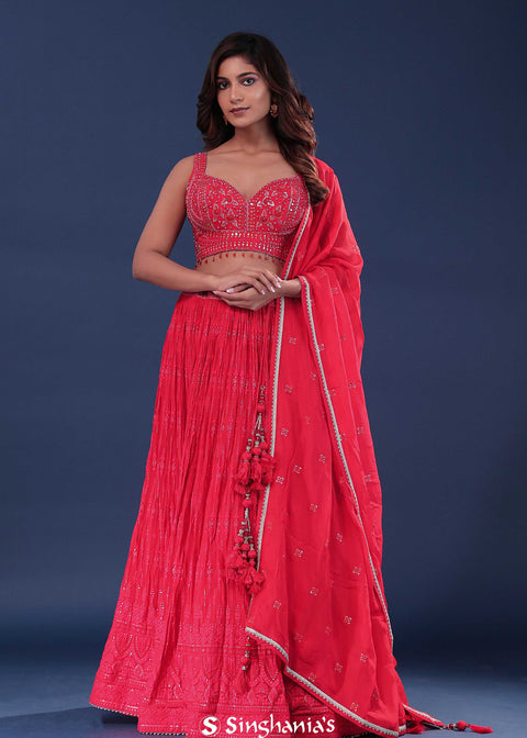 <img> Dark Orange Georgette Lehenga Set