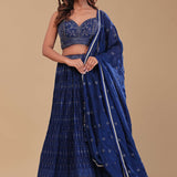 Navy Blue Crushed Georgette Lehenga Set