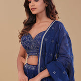 Navy Blue Crushed Georgette Lehenga Set