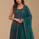 Bottle Green Georgette Kurta Set