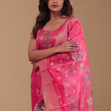 Deep Pink Tissue Kurta Set