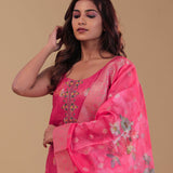 Deep Pink Tissue Kurta Set