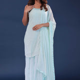 Light Celeste Blue Georgette Straight Cut Palazzo Set