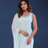 Light Celeste Blue Georgette Straight Cut Palazzo Set