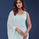 Light Celeste Blue Georgette Straight Cut Palazzo Set