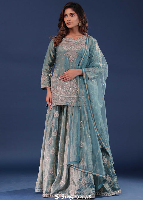 <img> Pale Blue Tissue Lehenga Set
