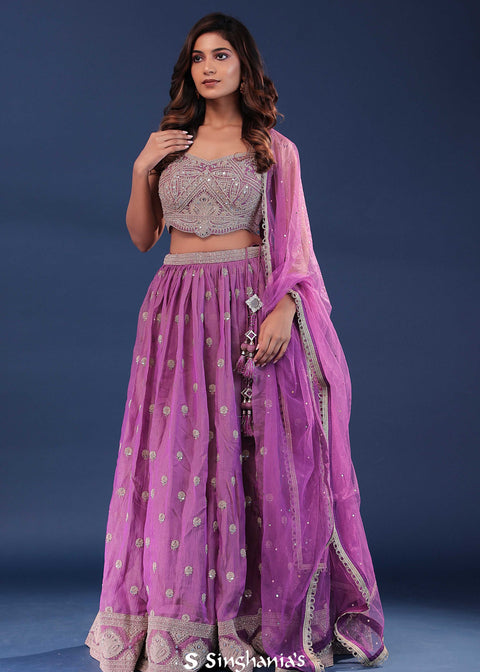 <img> Bright Purple Organza Lehenga Set