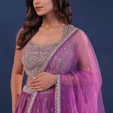 Bright Purple Organza Lehenga Set
