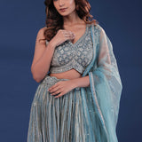 Baby Blue Organza Lehenga Set With Mirror Work