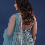 Baby Blue Organza Lehenga Set With Mirror Work