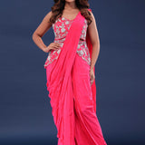 Watermelon Pink Crepe Drape Saree