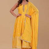 Amber Yellow Silk Anarkali Set