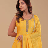 Amber Yellow Silk Anarkali Set